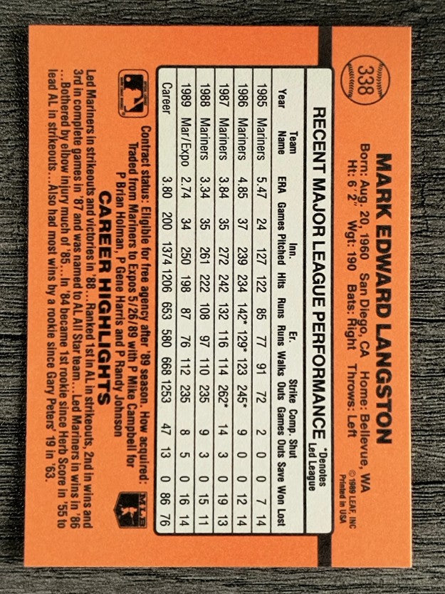 1990 Donruss #338 Mark Langston