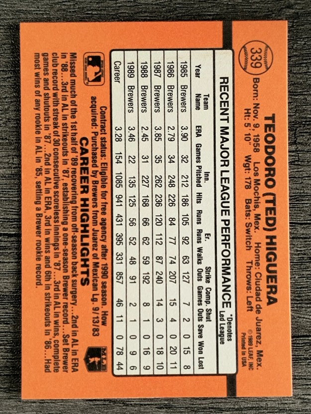 1990 Donruss #339 Teddy Higuera