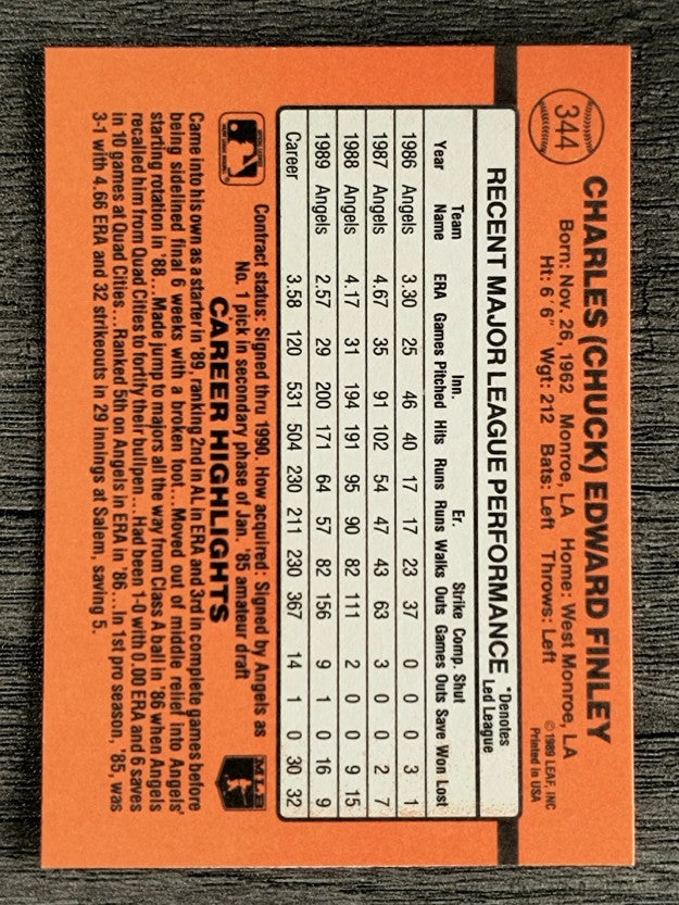 1990 Donruss #344 Chuck Finley