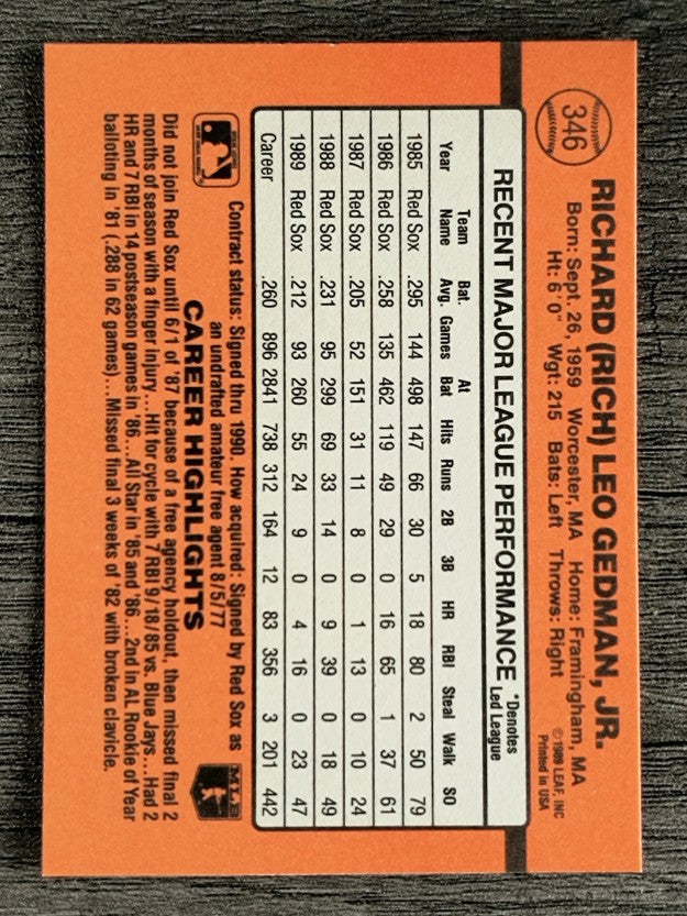 1990 Donruss #346 Rich Gedman