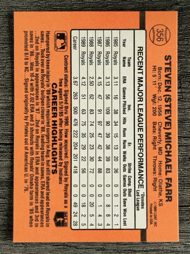 1990 Donruss #356 Steve Farr