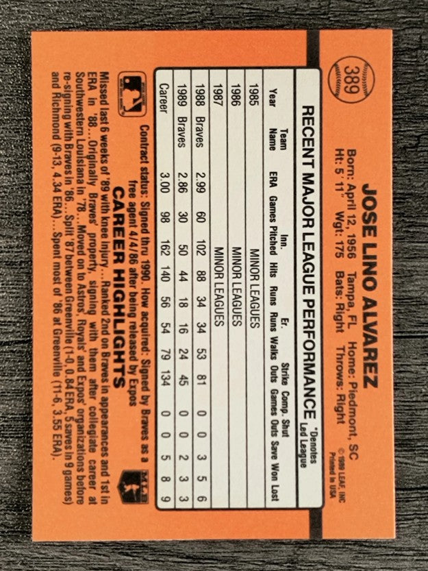 1990 Donruss #389 Jose Alvarez
