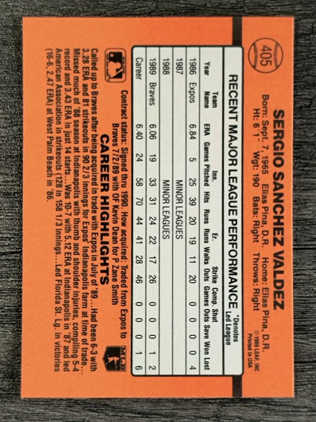1990 Donruss #405B Sergio Valdez COR RC