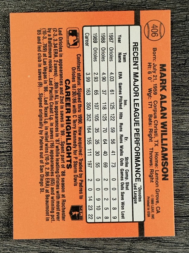 1990 Donruss #406 Mark Williamson
