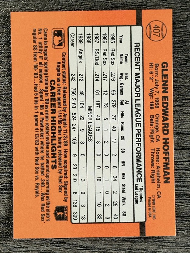 1990 Donruss #407 Glenn Hoffman