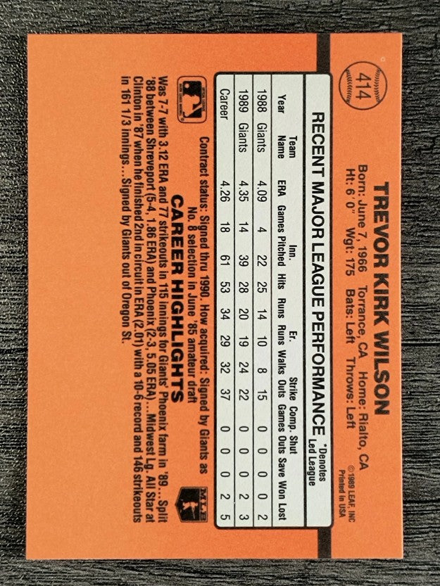1990 Donruss #414 Trevor Wilson