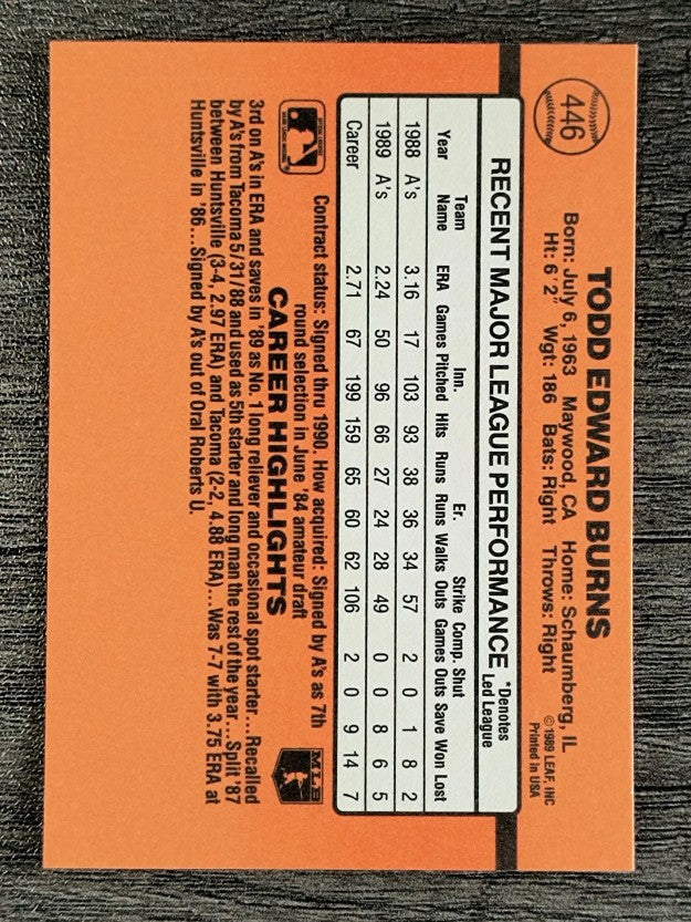 1990 Donruss #446 Todd Burns