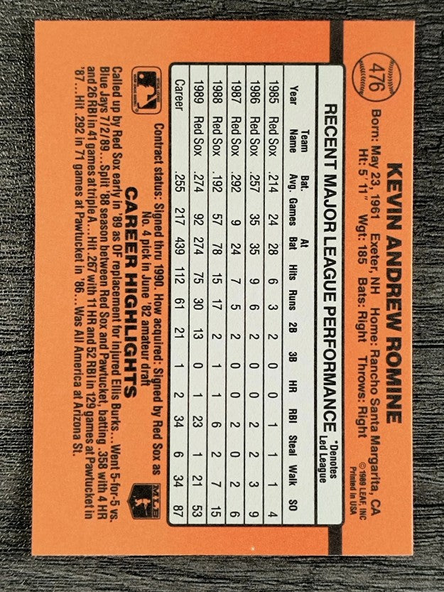 1990 Donruss #476 Kevin Romine