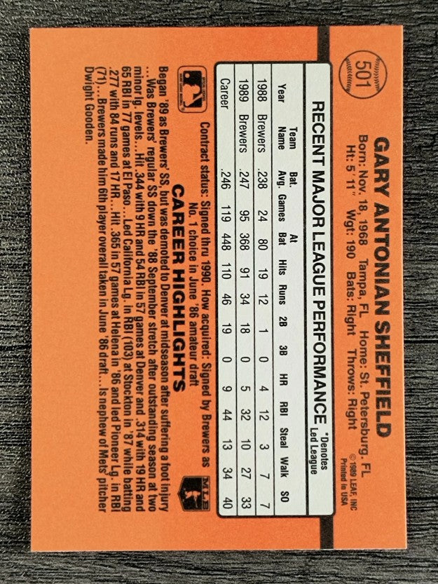1990 Donruss #501 Gary Sheffield