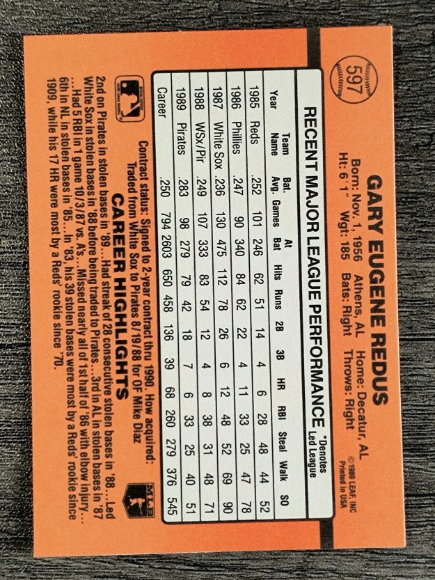 1990 Donruss #597 Gary Redus