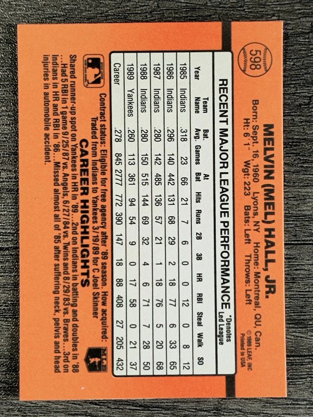 1990 Donruss #598 Mel Hall
