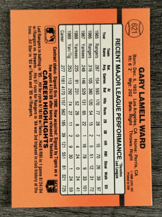 1990 Donruss #621 Gary Ward DP