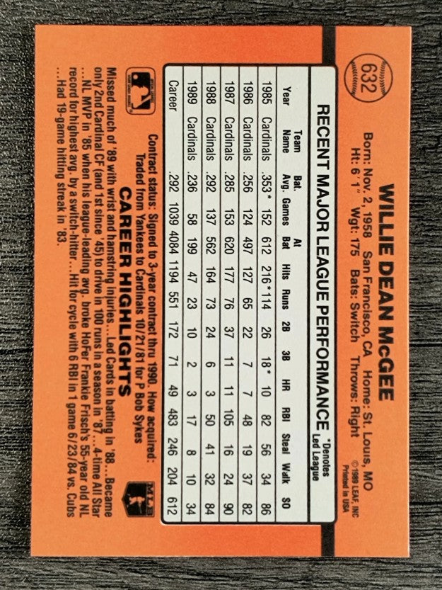 1990 Donruss #632 Willie McGee