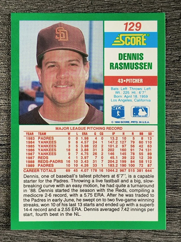 1990 Score #129 Dennis Rasmussen
