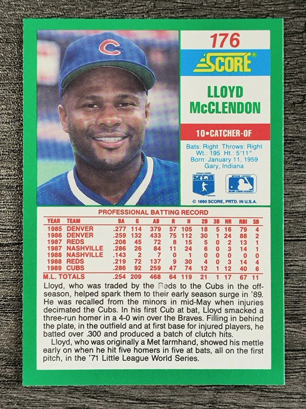 1990 Score #176B Lloyd McClendon COR/Uniform number on back is 10