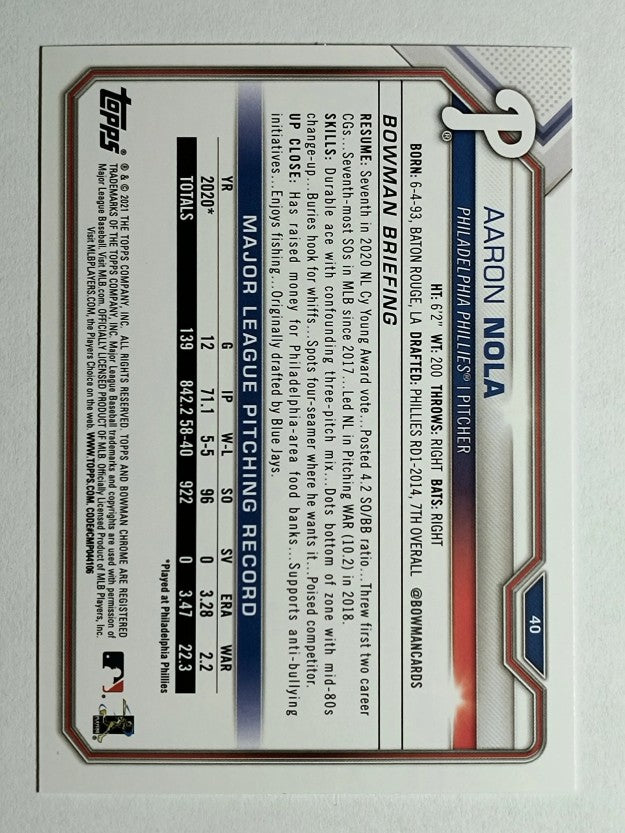 2021 Bowman #40 Aaron Nola
