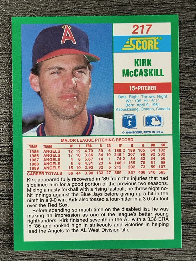 1990 Score #217 Kirk McCaskill