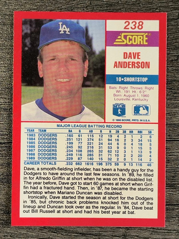 1990 Score #238 Dave Anderson