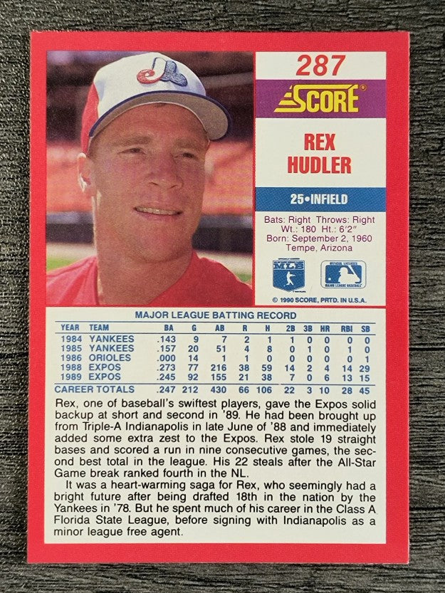 1990 Score #287 Rex Hudler