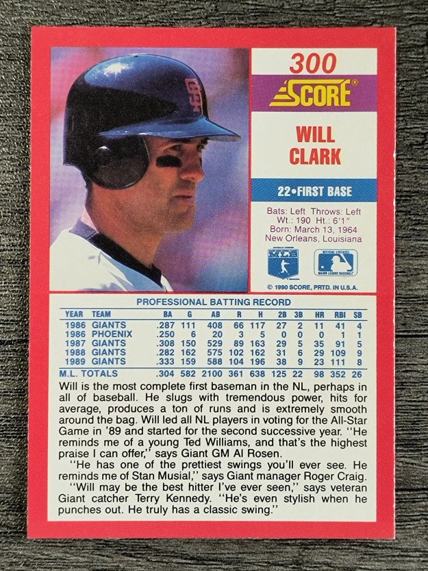 1990 Score #300 Will Clark