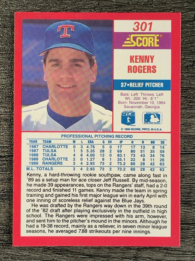 1990 Score #301 Kenny Rogers