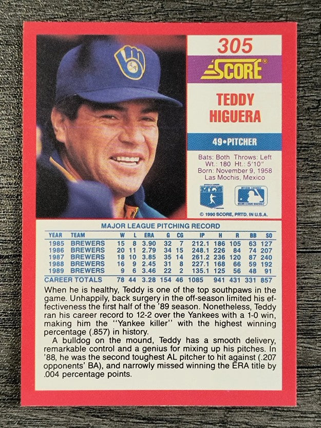 1990 Score #305 Teddy Higuera