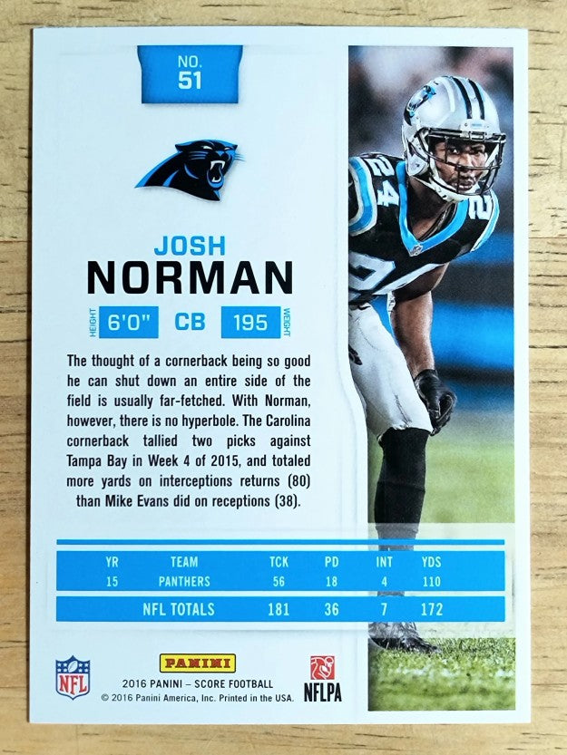 2016 Score Scorecard #51 Josh Norman