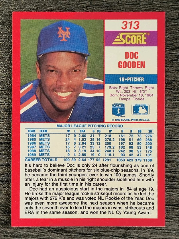 1990 Score #313 Dwight Gooden