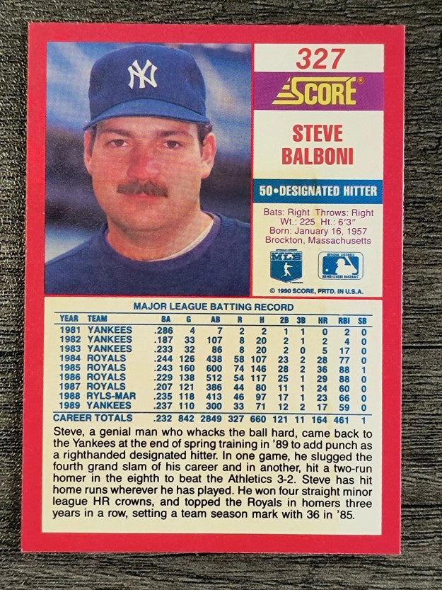 1990 Score #327 Steve Balboni