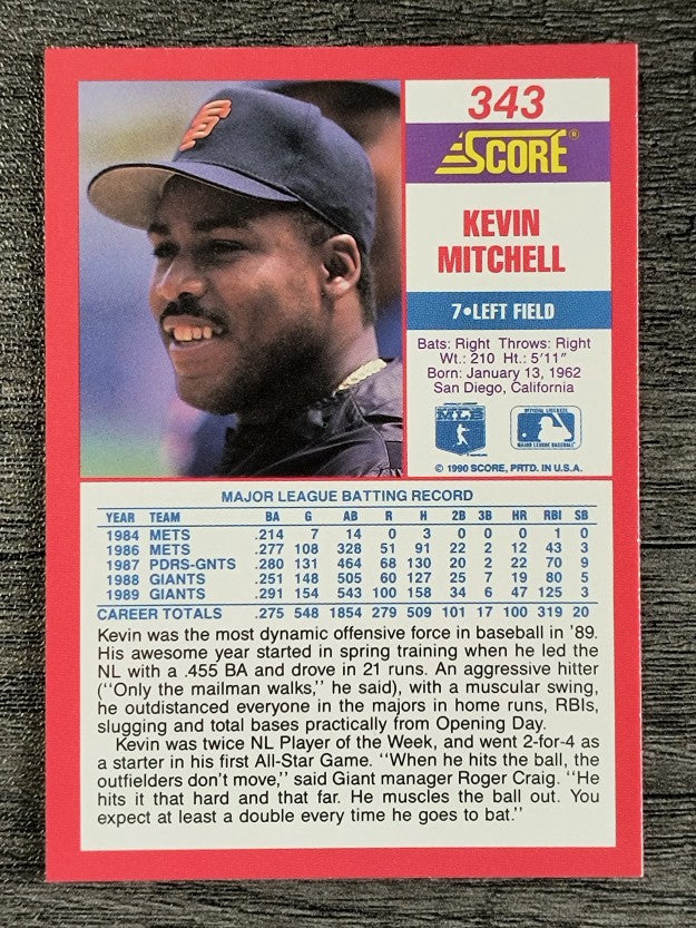1990 Score #343 Kevin Mitchell
