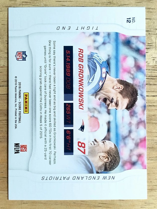 2016 Score Sidelines #12 Rob Gronkowski
