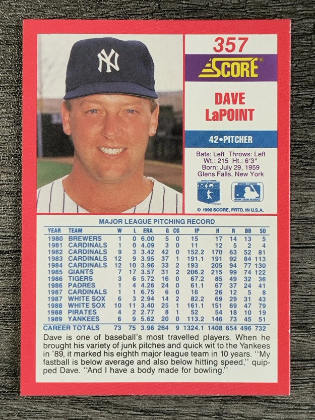 1990 Score #357 Dave LaPoint