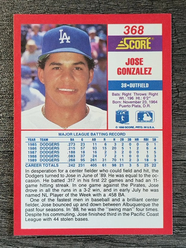 1990 Score #368 Jose Gonzalez