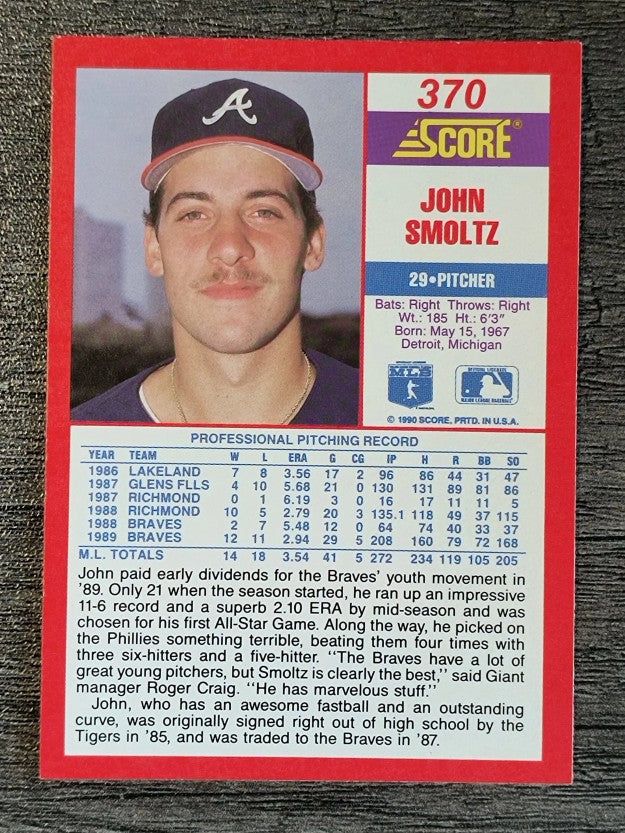 1990 Score #370 John Smoltz