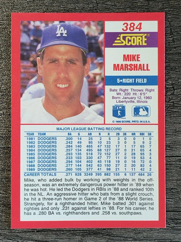 1990 Score #384 Mike Marshall