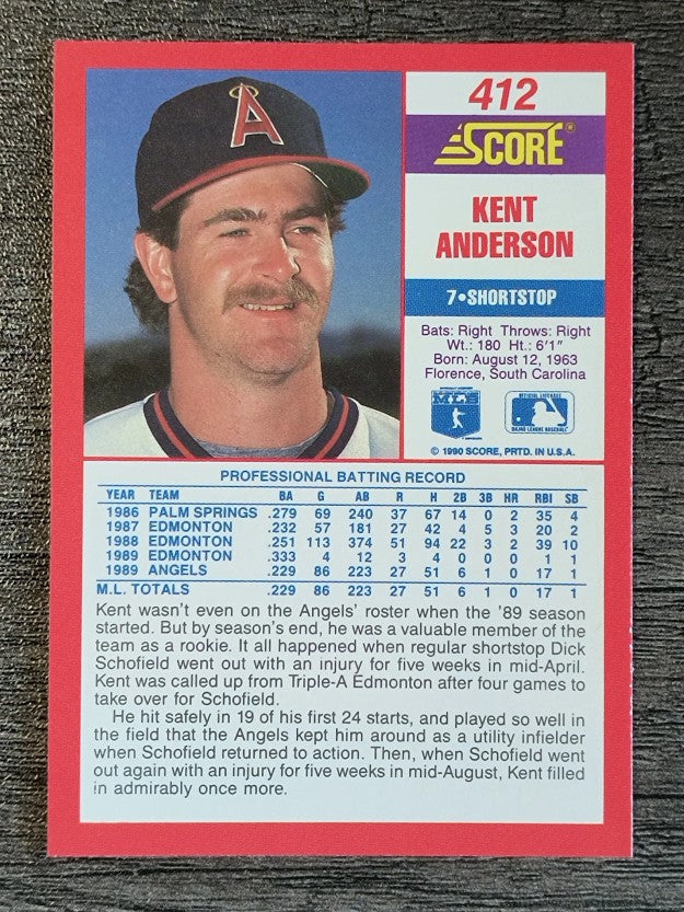 1990 Score #412 Kent Anderson
