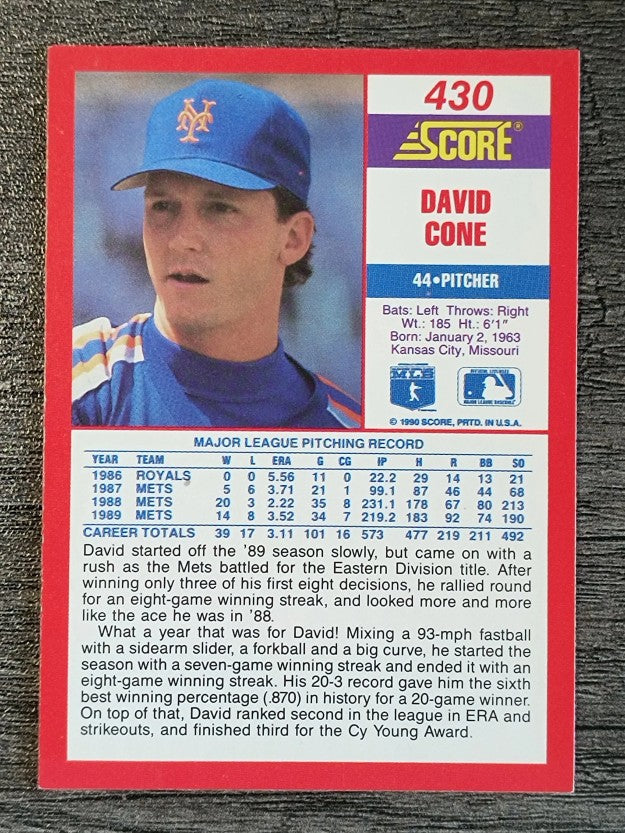 1990 Score #430 David Cone