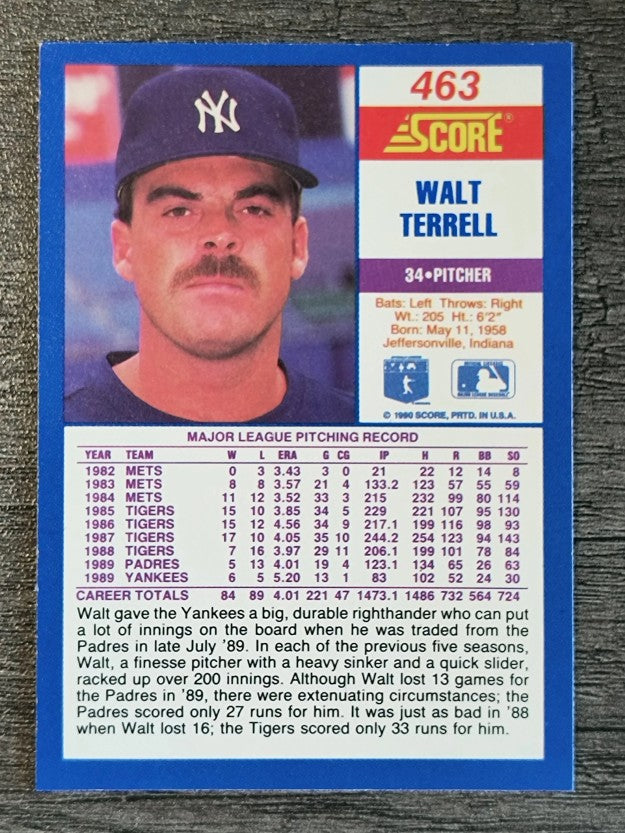 1990 Score #463 Walt Terrell