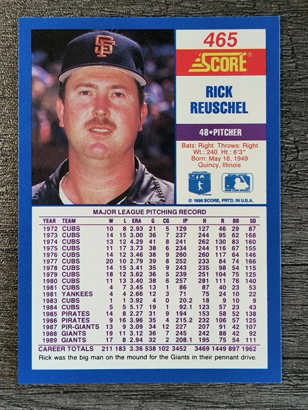 1990 Score #465 Rick Reuschel