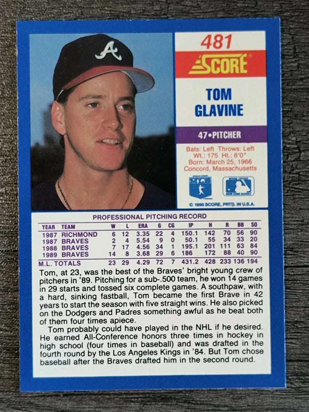 1990 Score #481 Tom Glavine