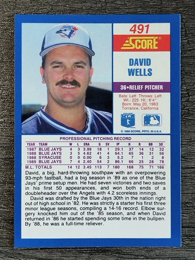 1990 Score #491B David Wells COR