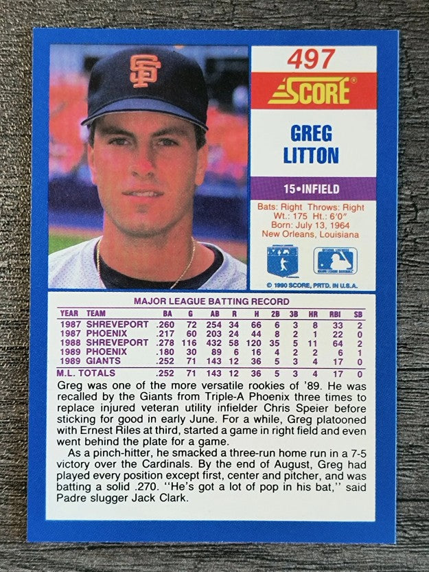 1990 Score #497 Greg Litton