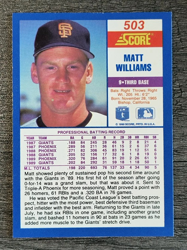 1990 Score #503 Matt Williams