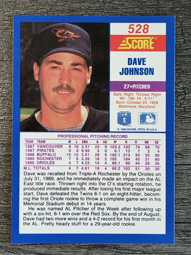 1990 Score #528 Dave Wayne Johnson RC