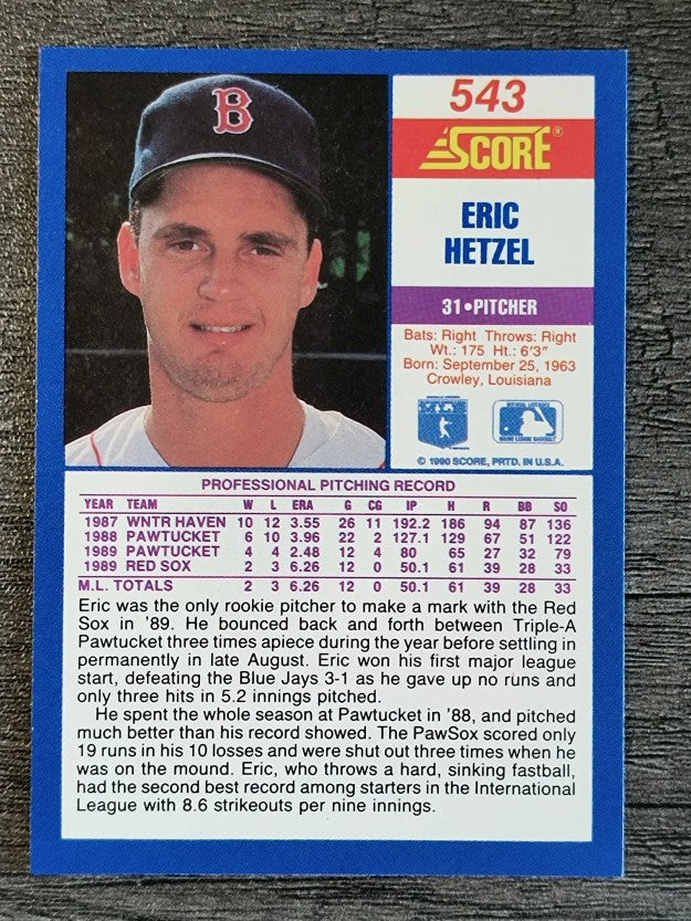 1990 Score #543 Eric Hetzel