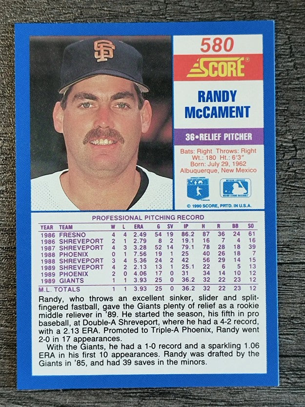 1990 Score #580 Randy McCament RC