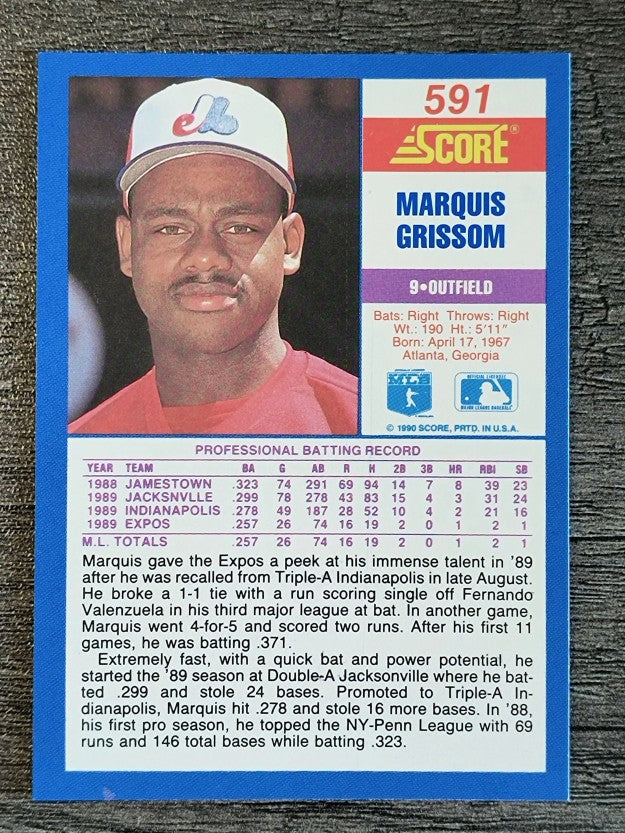 1990 Score #591 Marquis Grissom RC