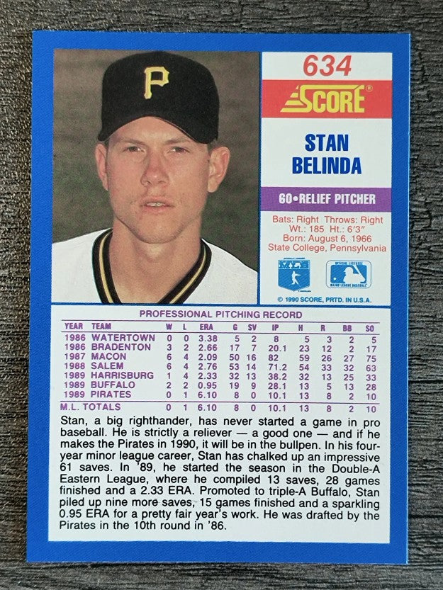 1990 Score #634 Stan Belinda RC