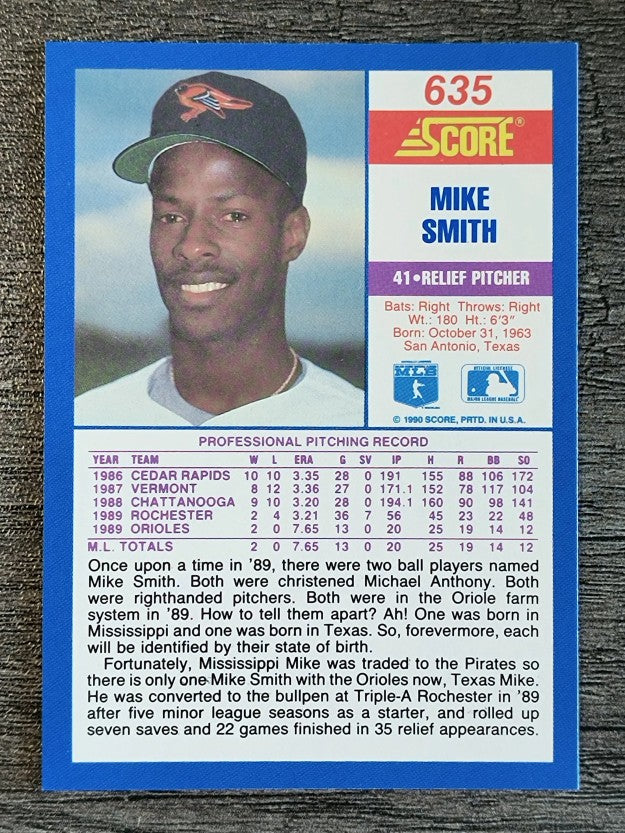1990 Score #635 Mike Texas Smith RC