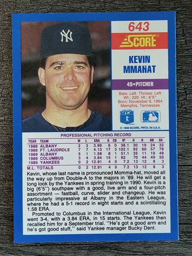 1990 Score #643 Kevin Mmahat RC